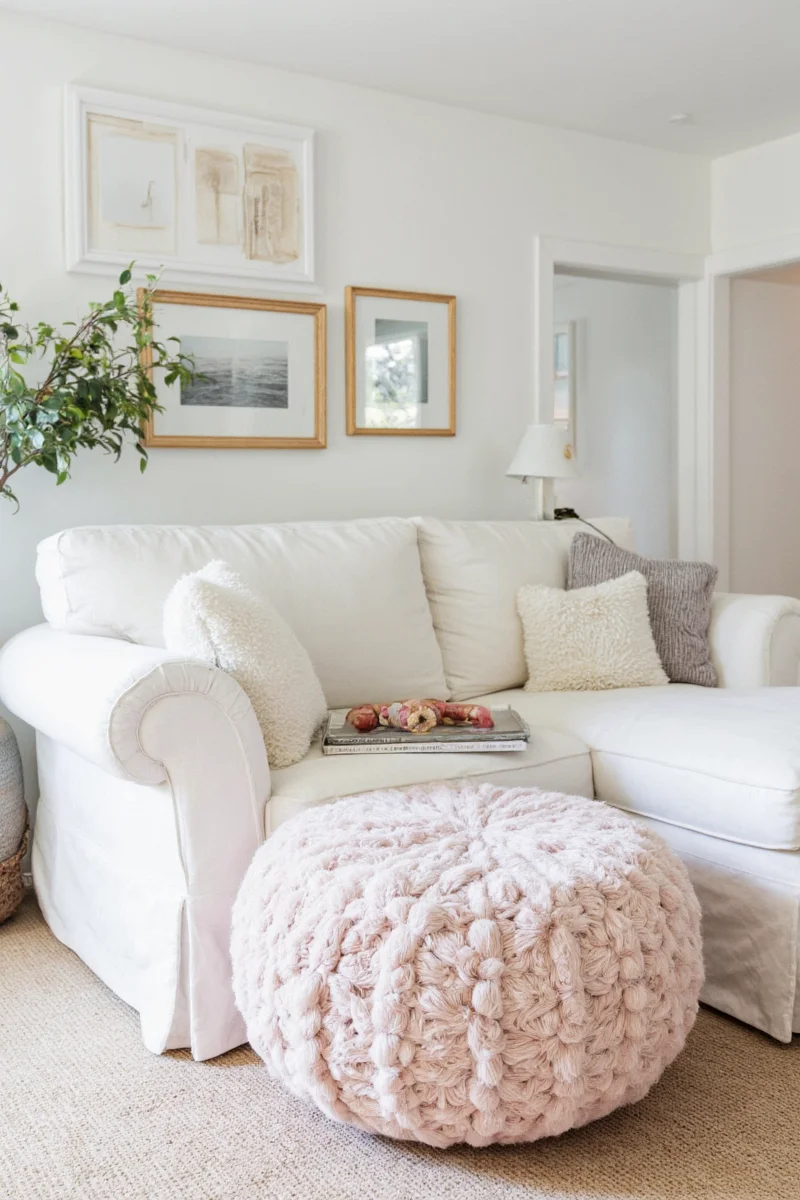 Creative storage hack using a pouf with hidden compartment