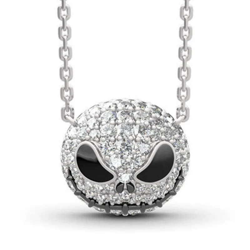 

Halloween Skull Necklace Chokers Women Silver Color Chain Punk Crystal Jewelry Pumpkin Jack Enamel Pendant Necklace, White