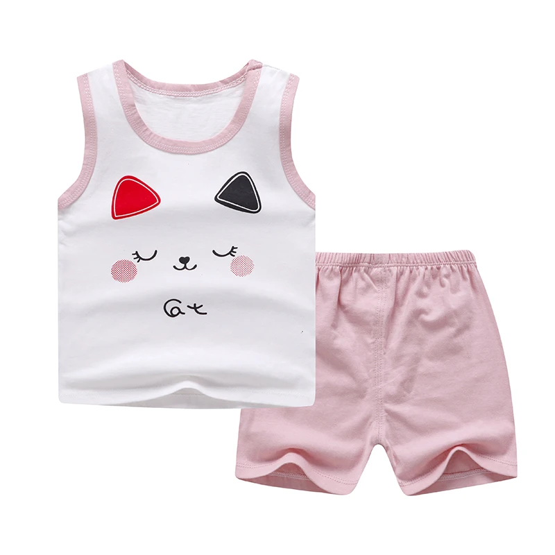 

Factory wholesale summer new vest shorts boys girls cotton kids clothes suit, As picture