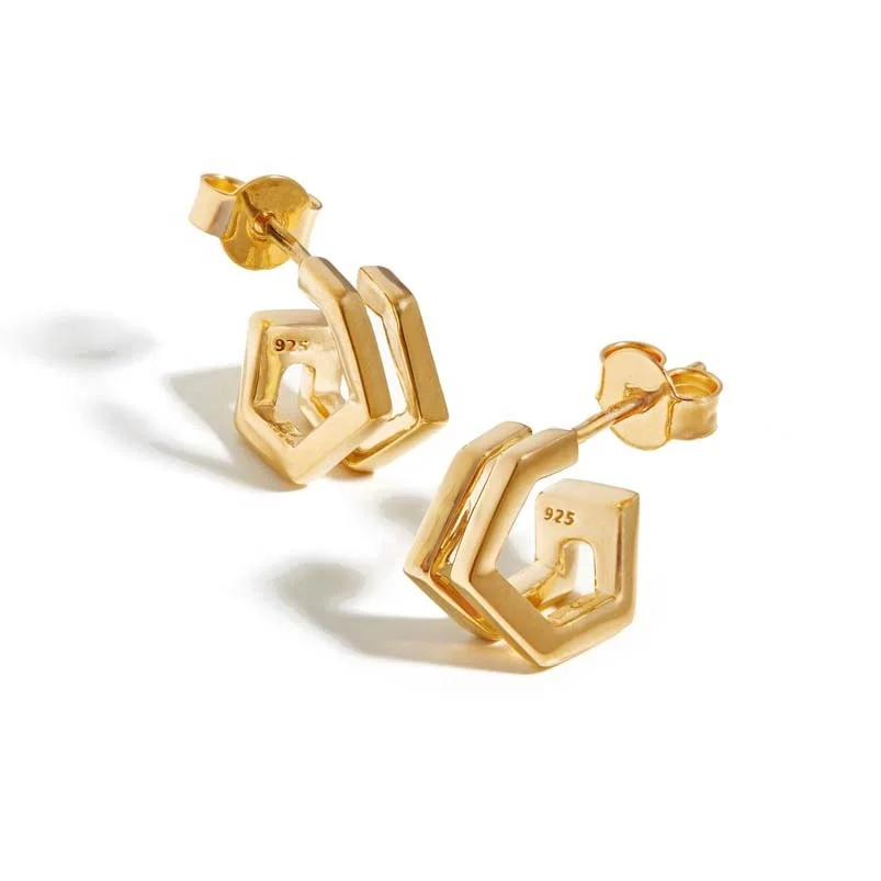 

Gemnel new products unique ear stack two hexagonal shaped hoops double huggies earring