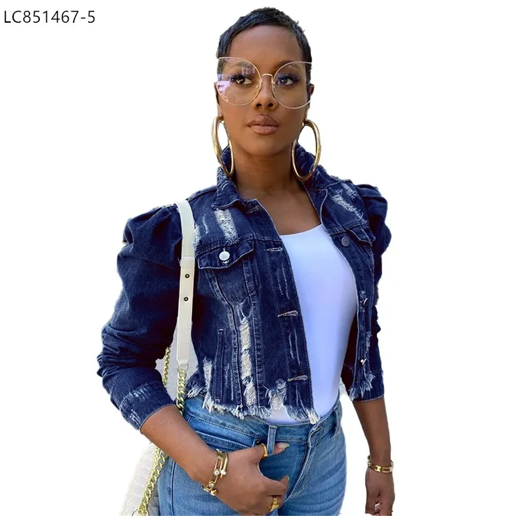 

Custom New Design Sexy Ripped Hollow Out Black Denim Blue Jean Plus Size Jackets For Ladies Womens Jackets Women Jacket, Customized