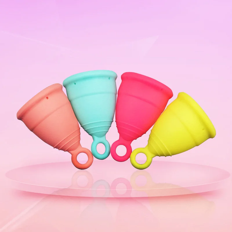 

New arrival Copa Menstrual Silicone period Cup Menstrual cup with Ring, Pink, purple, blue, peach, yellow, clear