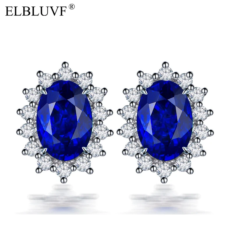 

ELBLUVF Free Shipping White Copper Platinum Plated Blue Color Big Stone White Zircon Flower Wedding Earrings For Women