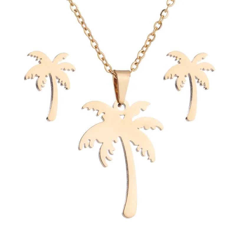 

Y&Y New Arrival Coconut Tree Fashion Jewelry Set Stainless Steel Earring Necklaces, As picture show