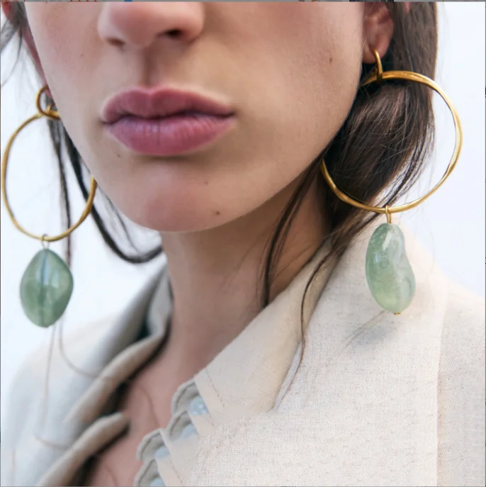

New ZA Gold color Metal Geometric Round Resin C Shape Dangle Earrings Stone Pendant Women Large acrylic Drop Earrings Jewelry