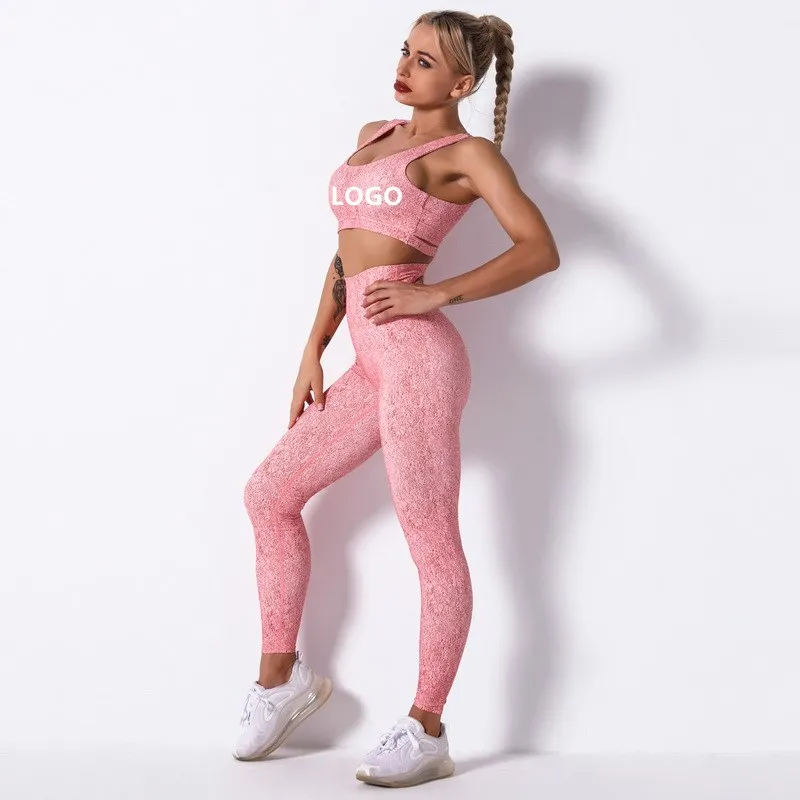 

NO MOQ High Waist Buttocks Stitching Stretch Yoga Two Pieces Women Suit With Bra And Pants, As picture