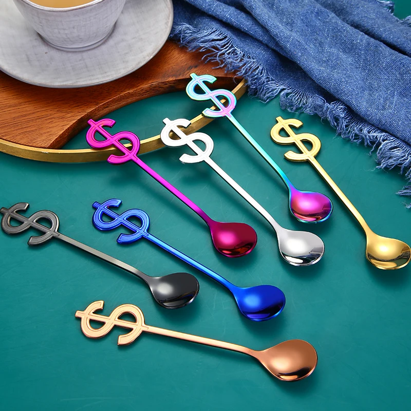 

Creative mini mixing tea spoons gold stainless steel usd coffee spoon, Silver/gold/rose gold/black/multicolor/blue/purple