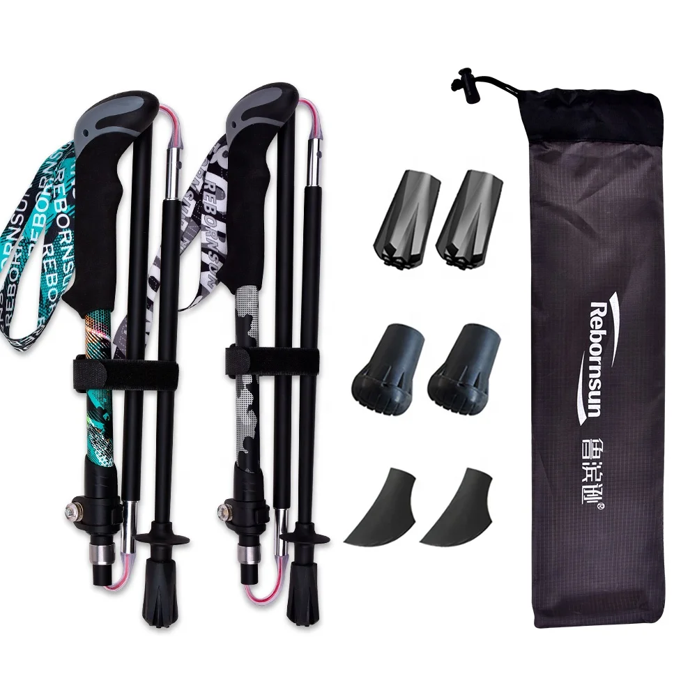 

Wholesale 5 section quick locking system 60% carbon fiber foldable hiking sticks walking poles