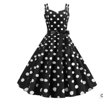 

Women Summer Dresses 2019 Robe Vintage 50s 60s Pin Up Big Swing Party Rockabilly Dress Sexy Spaghetti Strap Polka Dot Vestidos, As picture show