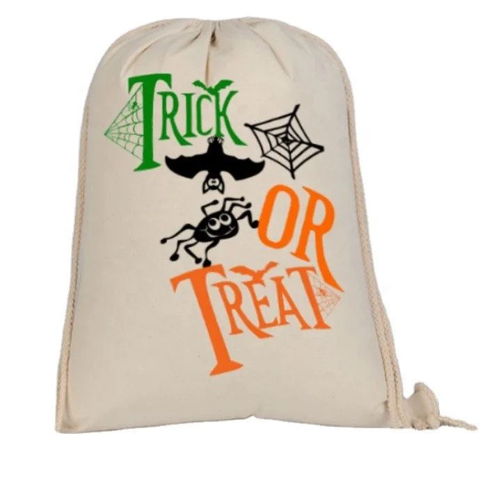 

Halloween Trick Treat Reusable Cotton canvas Drawstring Bag in promotional bags gift bags pouch, Customize