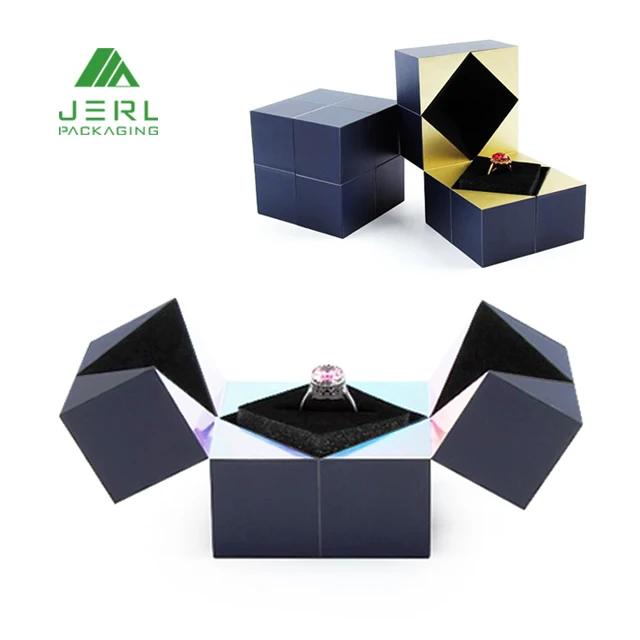 

Creative Plastic Cube Luxury Black Jewelry Ring Packaging Box with Logo, Customized