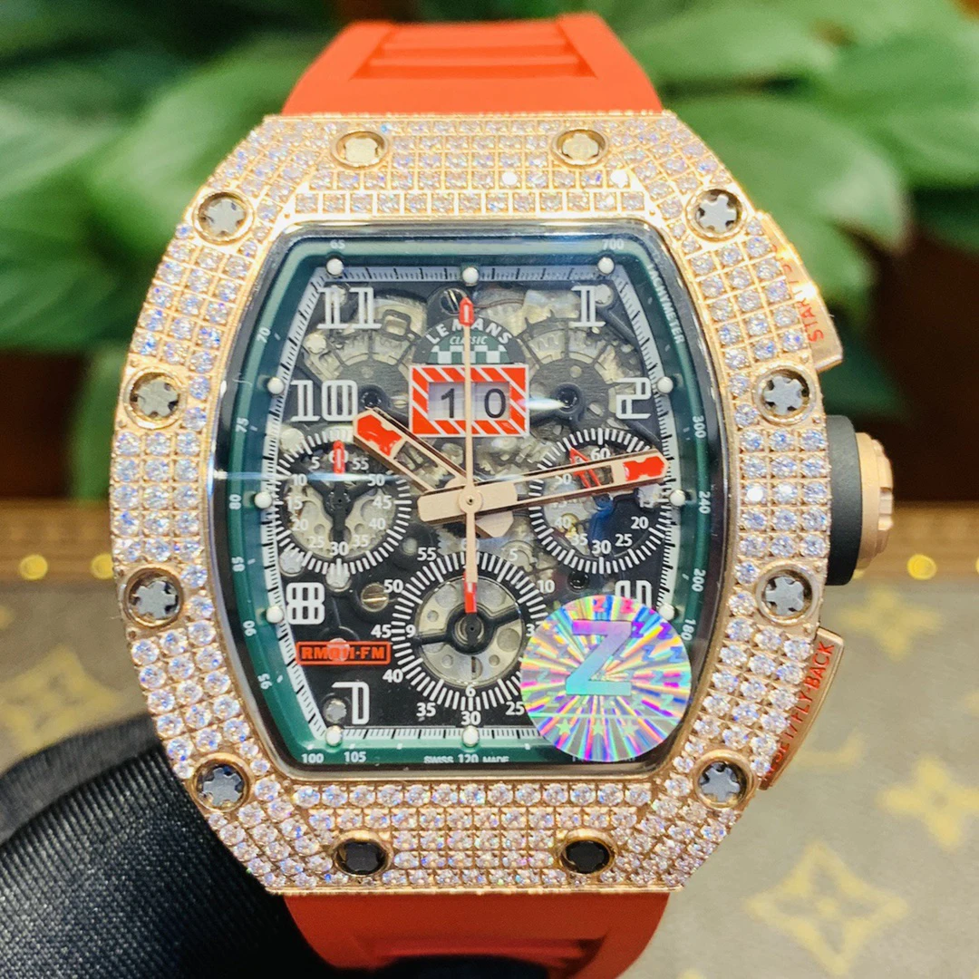 

RM011-FM gold titanium diamond case skeleton visible 7750 movement luxury mechanical watch