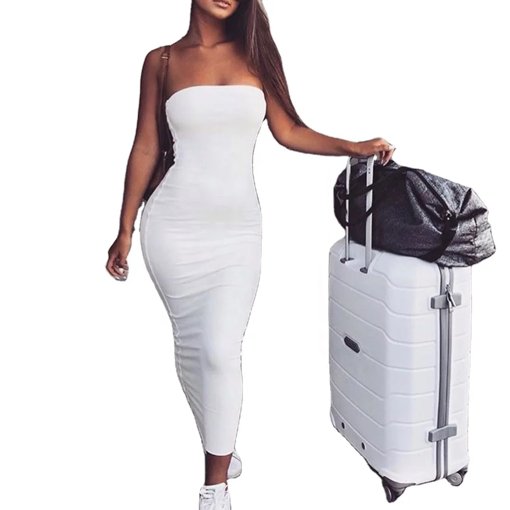 

Wholesale Off Shoulder Strapless Sexy Women Sleeveless Bodycon Tube Long Dress, Multiple colors