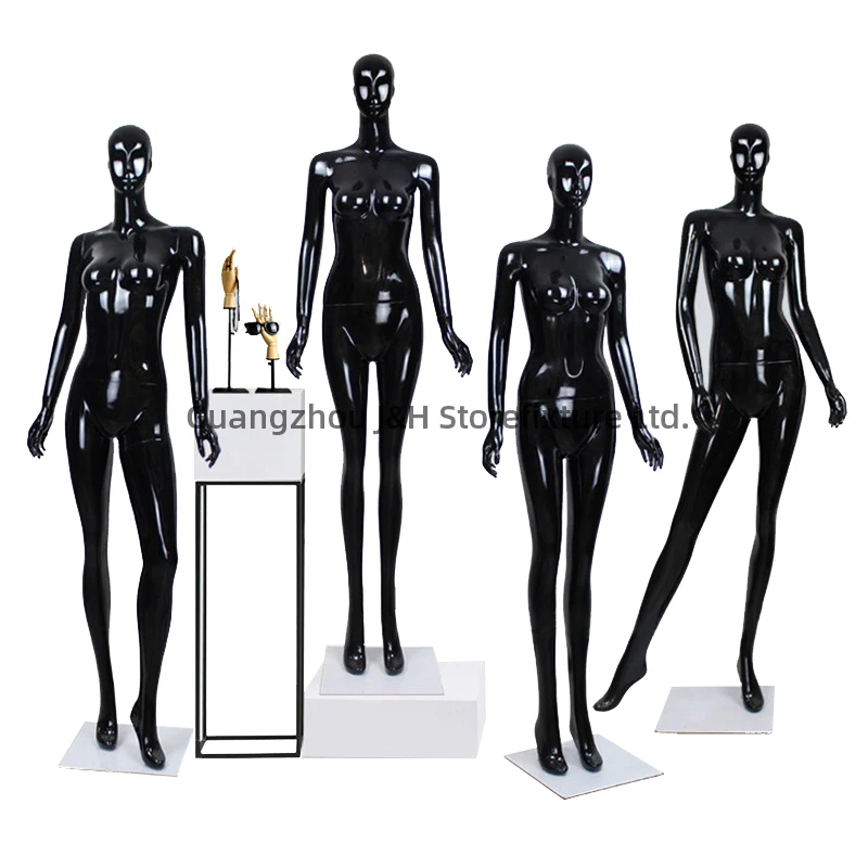 

High End Window Display Fiberglass Lady Mannequin Full Body Female Black Mannequin for Clothing Shop