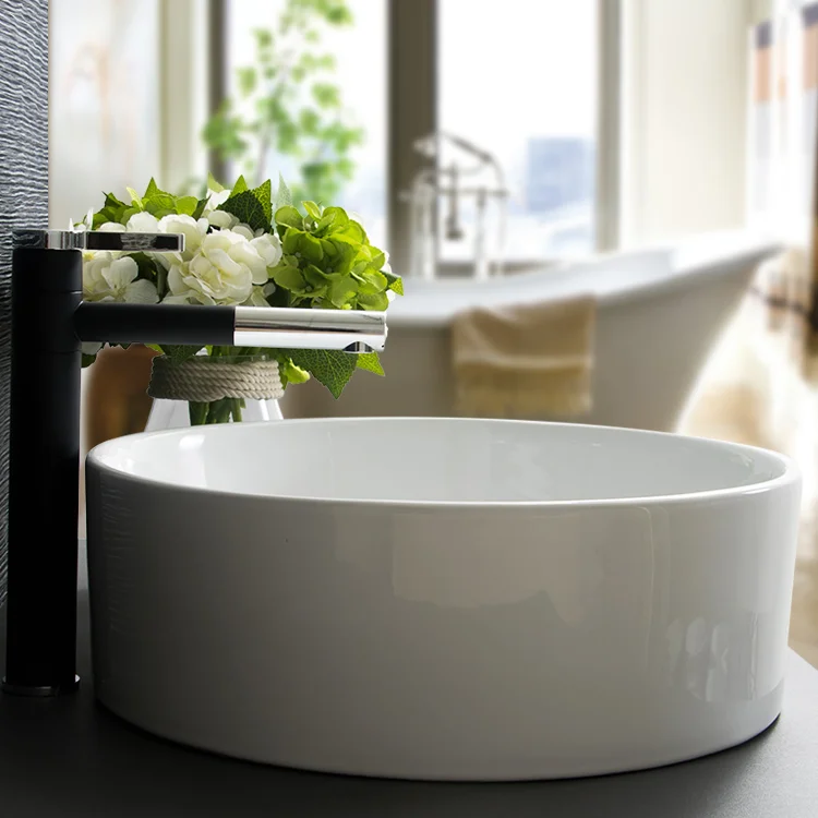 Modern Round Shape White Ceramic Cloakroom  Counter Sinks Bathroom Wash Basin