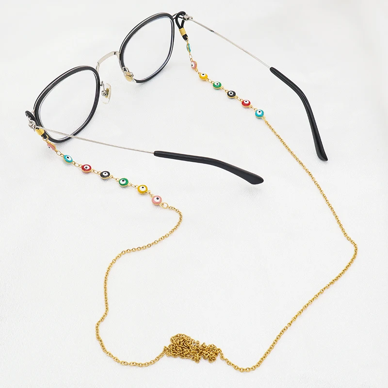 

Women stainless steel gold plated EVIL EYES face masking necklace holder eye glasses masked chain glasses chain