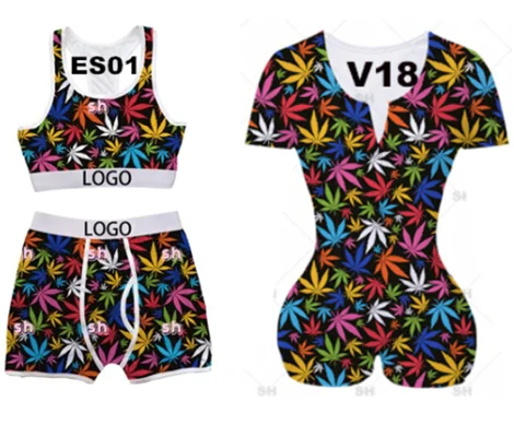 

2021 hot sale selling Customize summer short sleeve Sexy Adult Sleepwear Pajamas Onesie For Women weed onesie