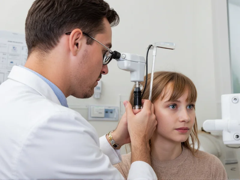 ENT specialist examining patient's ear with professional equipment