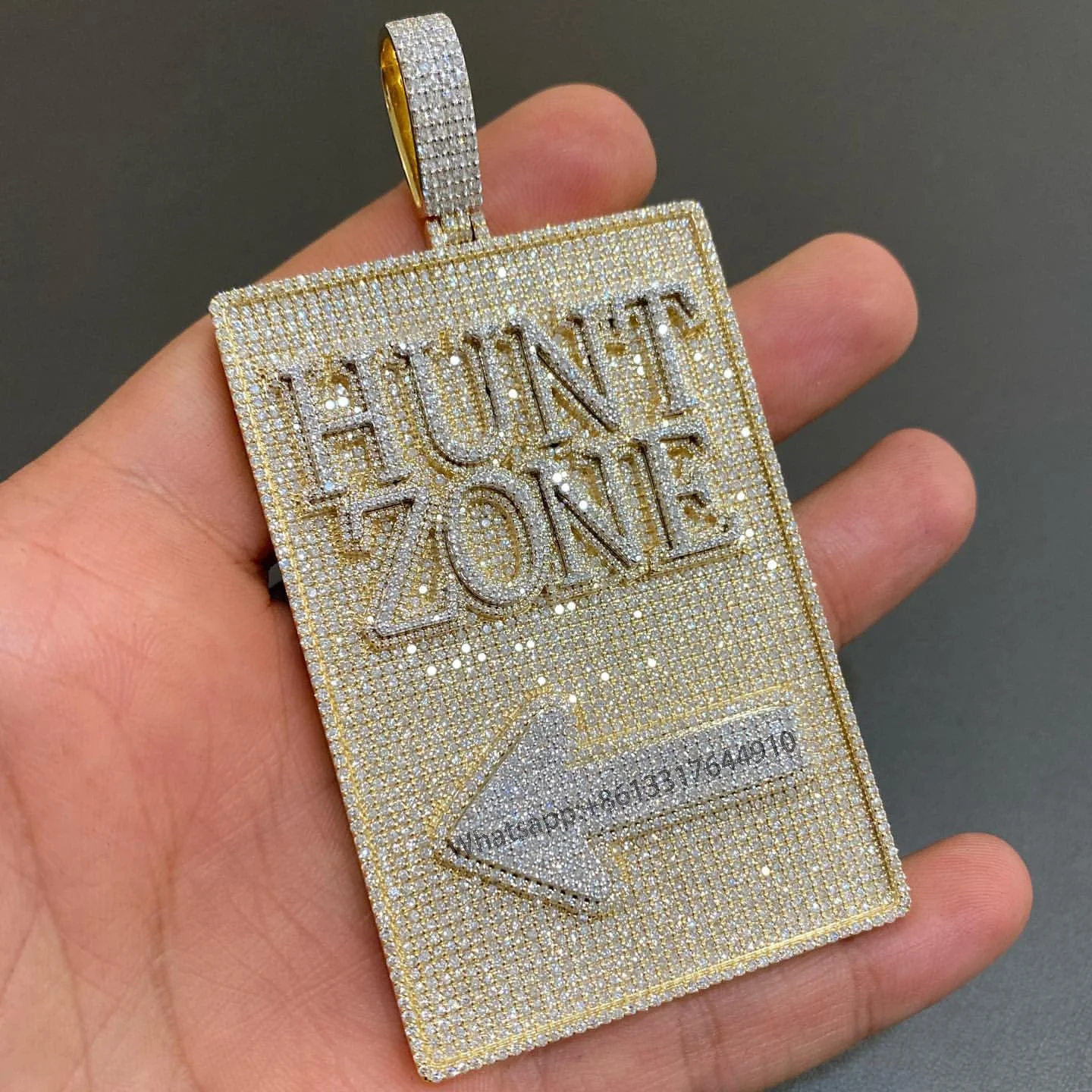 

Hot Sale Hip Hop Full Iced Out S925 Moissanite Rectanglular Plate Logo Custom Pendant