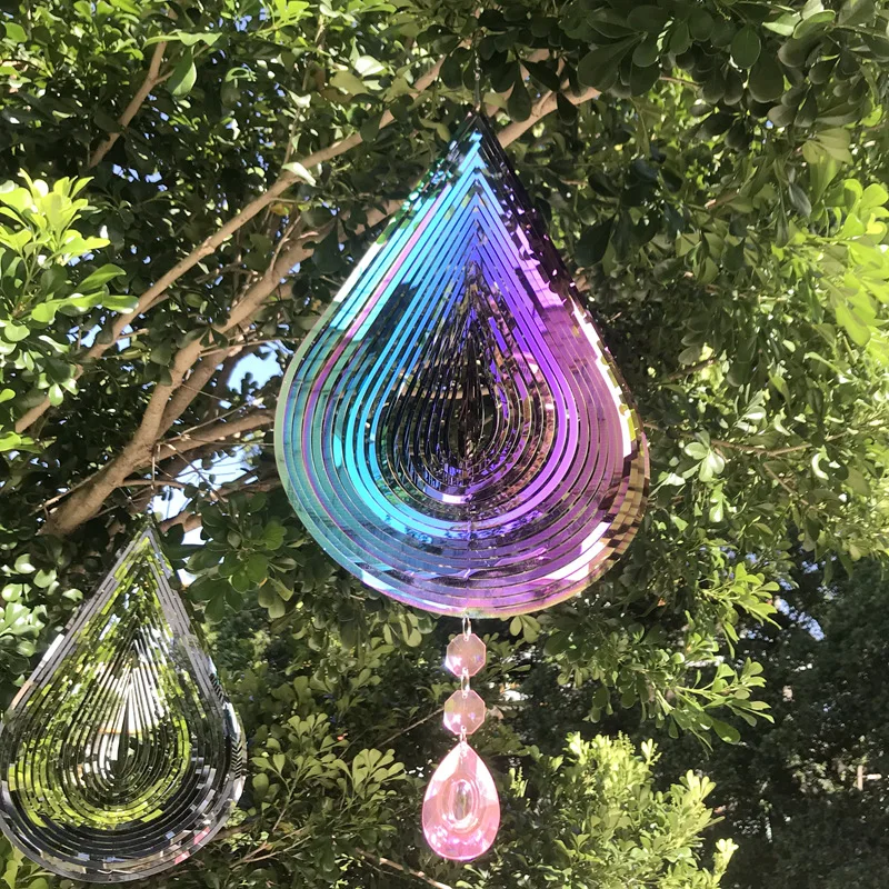 Factory Price Drop Wind Spinner 20x43CM Stainless Steel Rotating Metal Sheet 3D Wind Chime Pendant Decoration Gift