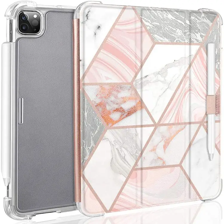 

12.9 inch Full Protective Tablet Case Cover Folio stand case pink marble pattern smart cover for 2021 new iPad, Multiple colors