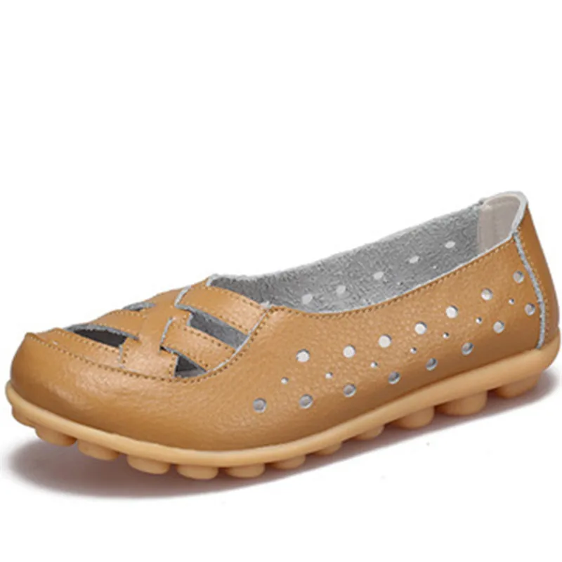 

Dropshipping Custom Logo Women Leather Flats Hollow Loafers 2021 Breathable Lightweight Comfortable Shoes Lady Fashion Footwear