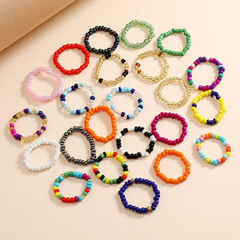 

Colorful Bohemia Elastic Ring Handmade Multi Beaded Seed Beads Ring For Women Beach Jewelry Gifts