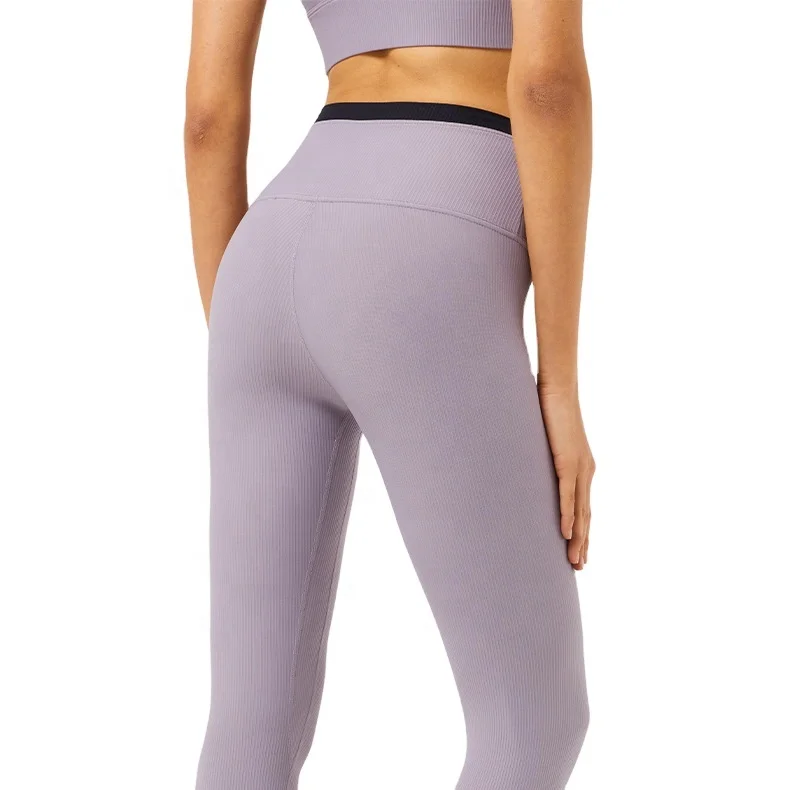 

Tight-fitting striped high-waist hip-lifting pencil pants ribbed color matching fitness leggings belly control sports pants