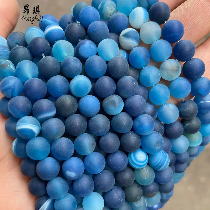 

Wholesale Gemstone Beads High Quality Matte Round Loose Blue Striped Agate Stone Beads DIY 4mm 6mm 8mm 10mm 12mm