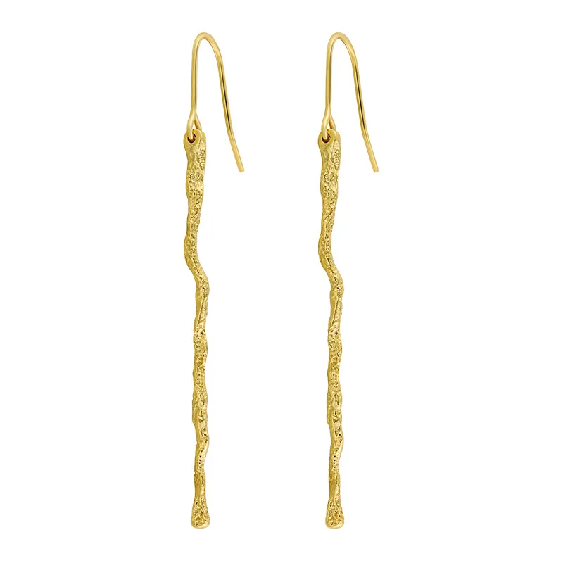 Geometric 925 Sterling Silver Textured Bars Earrings 18k Gold Plated Long Branch Design Tassel Earrings