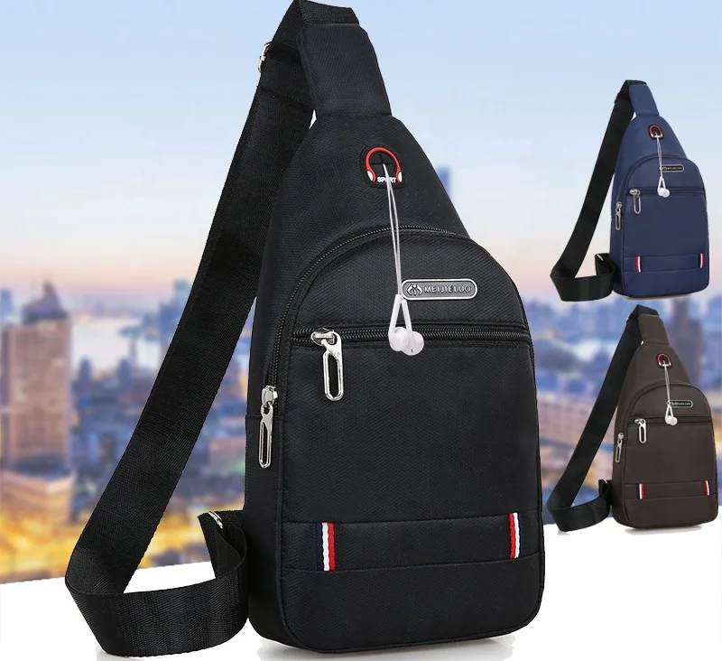 

Hot selling chest bag crossbody canvas shoulder bag men earphone hole casual trend bag, Picture