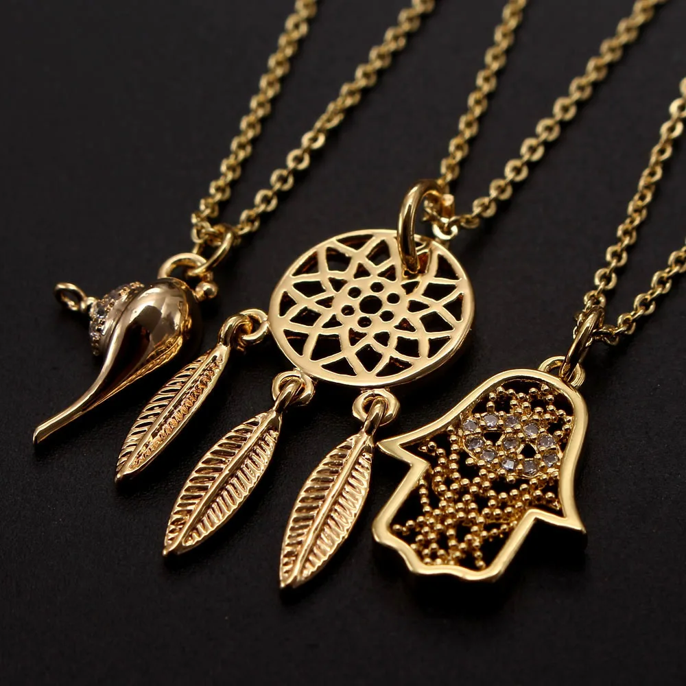 

MHS.SUN New Charming Dreamcatcher Pendant Necklace Cubic Zirconia Jewelry For Women/Girls Fashion Chain Necklace Gifts For Party, Gold