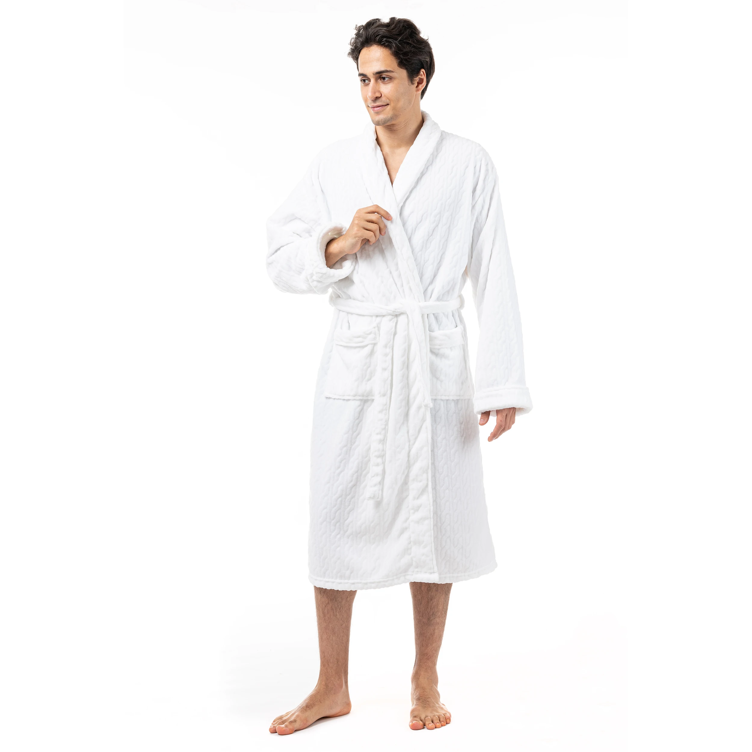 

Classic Unisex Mens Plush Fleece Robe Shawl Collar Kimono Bathrobe Warm Spa Men Bathrobe