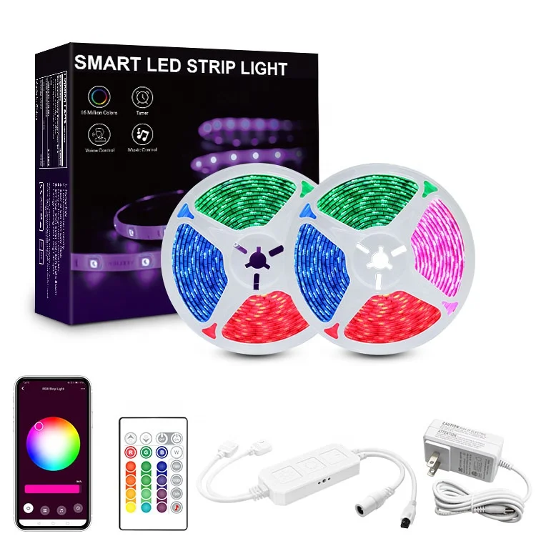 Factory Price 10m 300 LEDs IP65 Waterproof RGB Smart LED Strip Light DC12V Work With Google Home and Amazon Echo