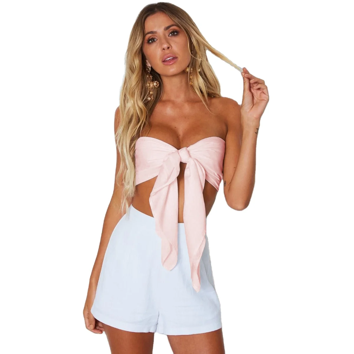 

2021 Women's Fashion Sexy Halter Sleeveless One Piece Wrapped Chest Top, Shown