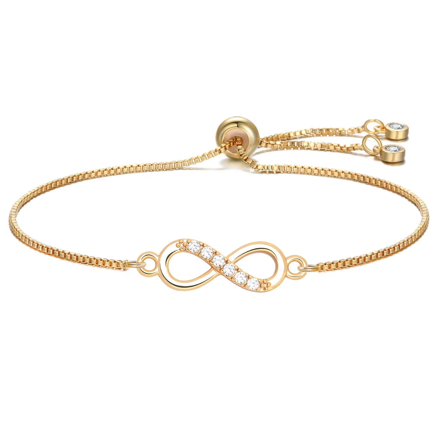 

Wholesale womens 18k gold plated zirconi bowknot adjustable chain bracelet jewelry