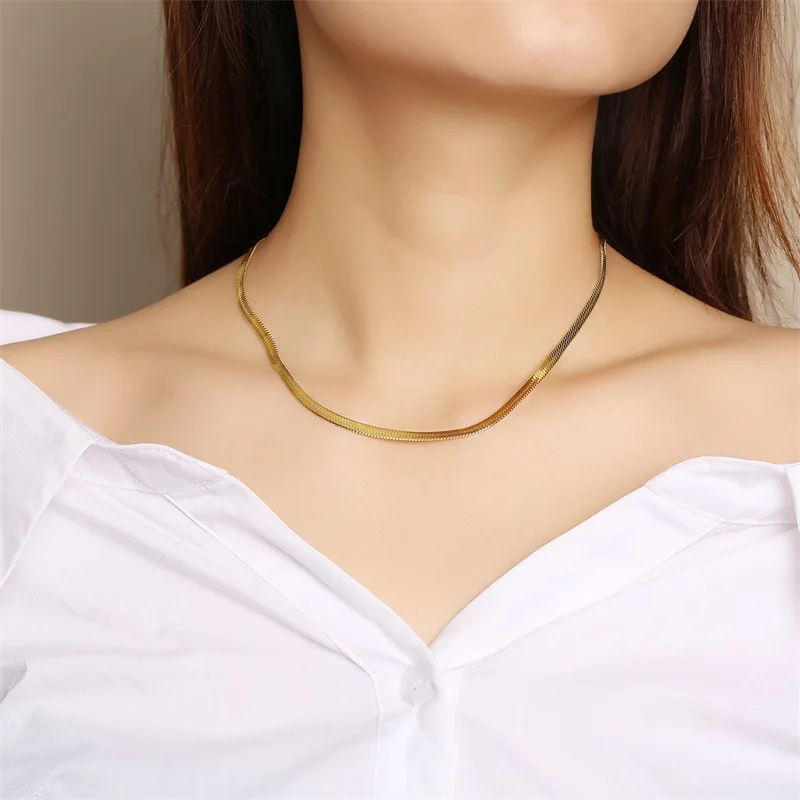 

Custom design bohemia jewelry 22K gold plated herringbone snake chain choker necklace women