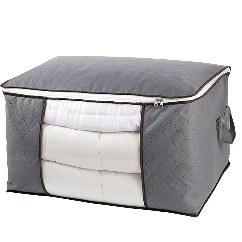 

Large capacity quilt storage bag clear window Folding bag clothes blanket bedding storage organizer under bed storage bag, Grey