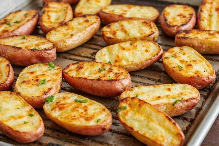 Cast iron griddle with grilled potatoes