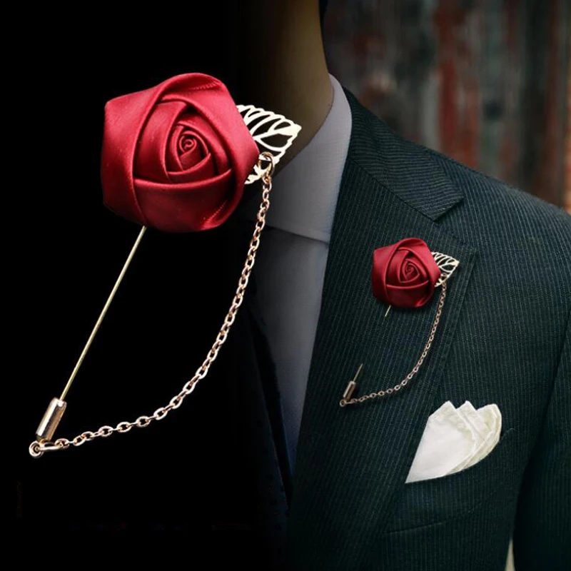

Fashion Suit Suits Brooch Pins Brooches Men Wedding Rose Flower Chain Leaf Corsage Jacket Lapel Pin Brooches