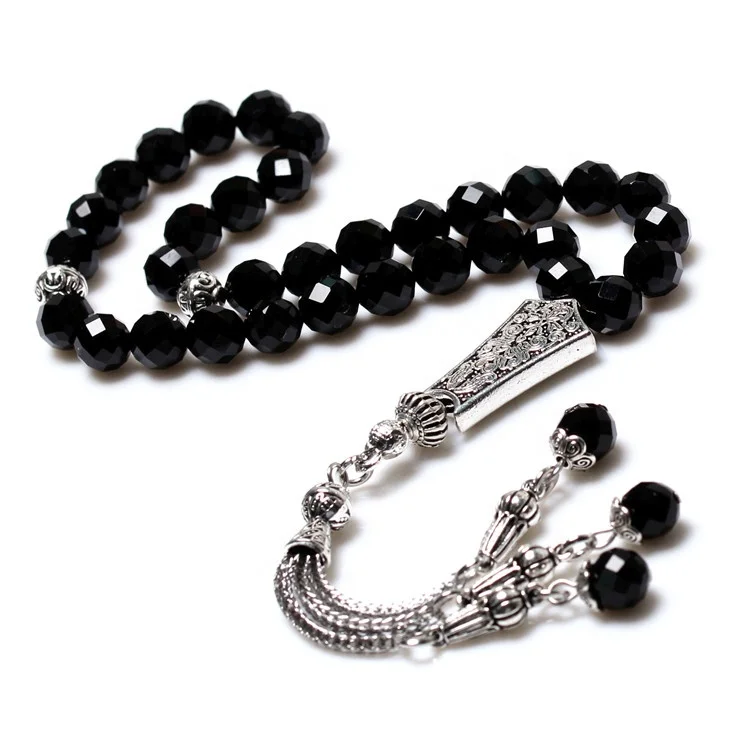 

Arab Jewelry 8mm Natural Black Agate Faced Stone 33pcs Islamic Prayer Beads Tasbih tesbih sibha muslim rosary bead