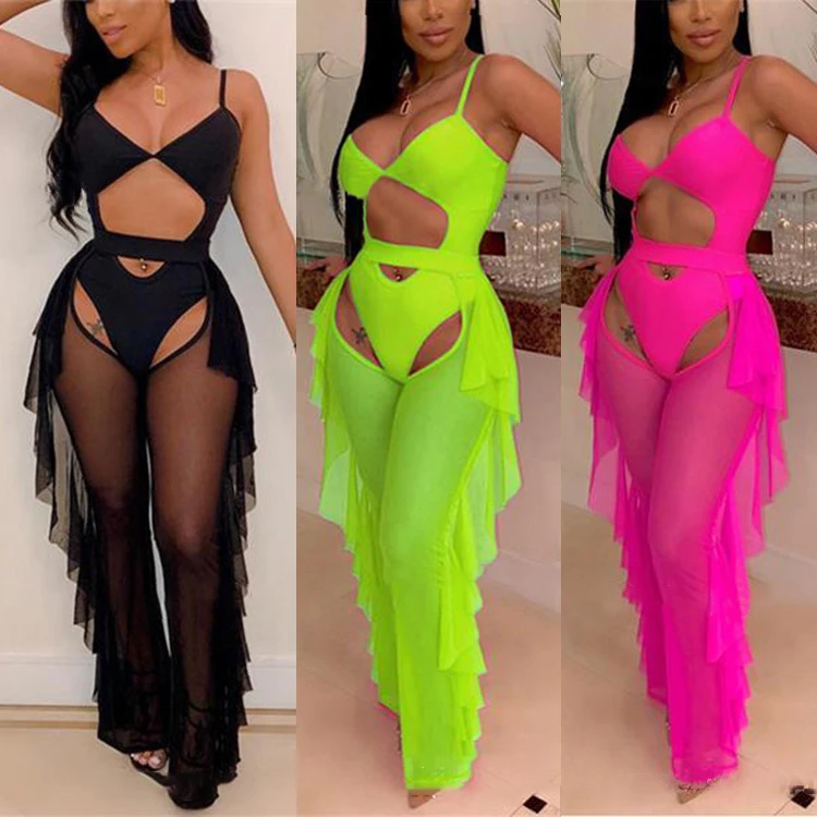 

2021 dropshipping prom fashion woman sexy 2 pcs neon bathing suits swimsuit cover up, Photo color