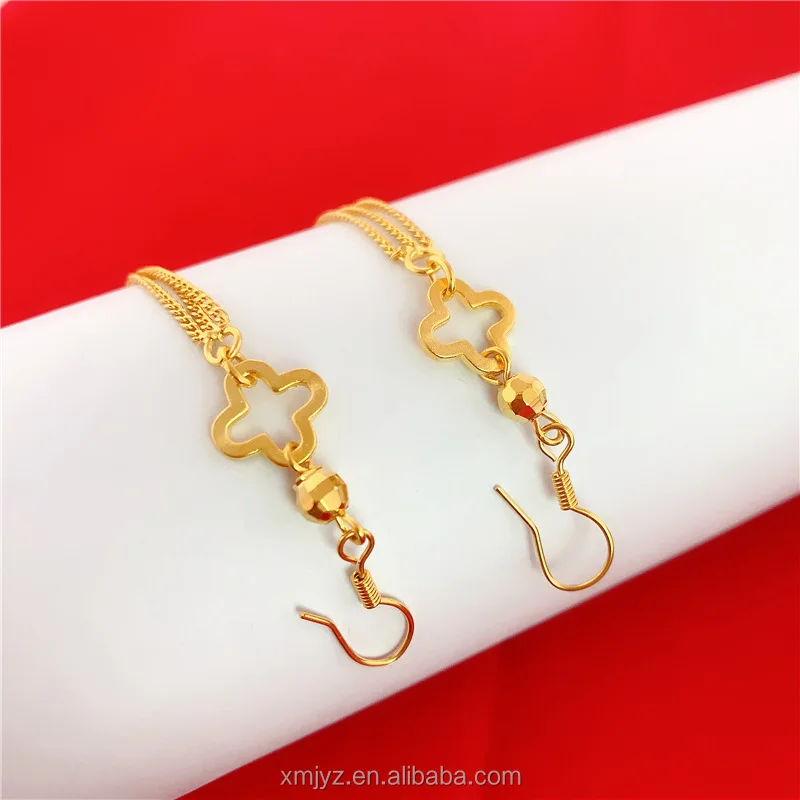 

Vietnam Sand Gold Copper-Plated 24K Gold Ear Wire Four-Leaf Clover Earrings Earrings Tassel Ear Hooks Long Wedding Jewelry