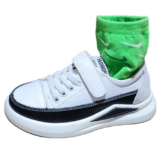 

Children's shoes spring low hook and loop leather mesh flat white shoes for men and women sports casual shoes, Gray