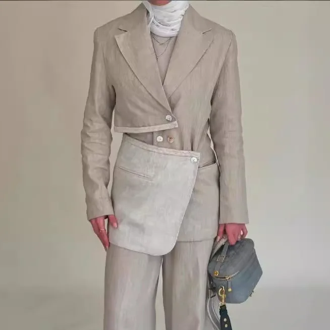 Boutique Wholesale 2026 Autumn New Style Personalized Irregular Color Collision Splicing Hollow Women's Suit