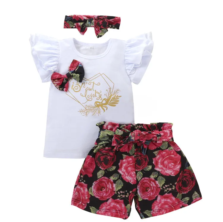 

Factory high quality 3pcs floral summer kids clothing sets baby girl clothes