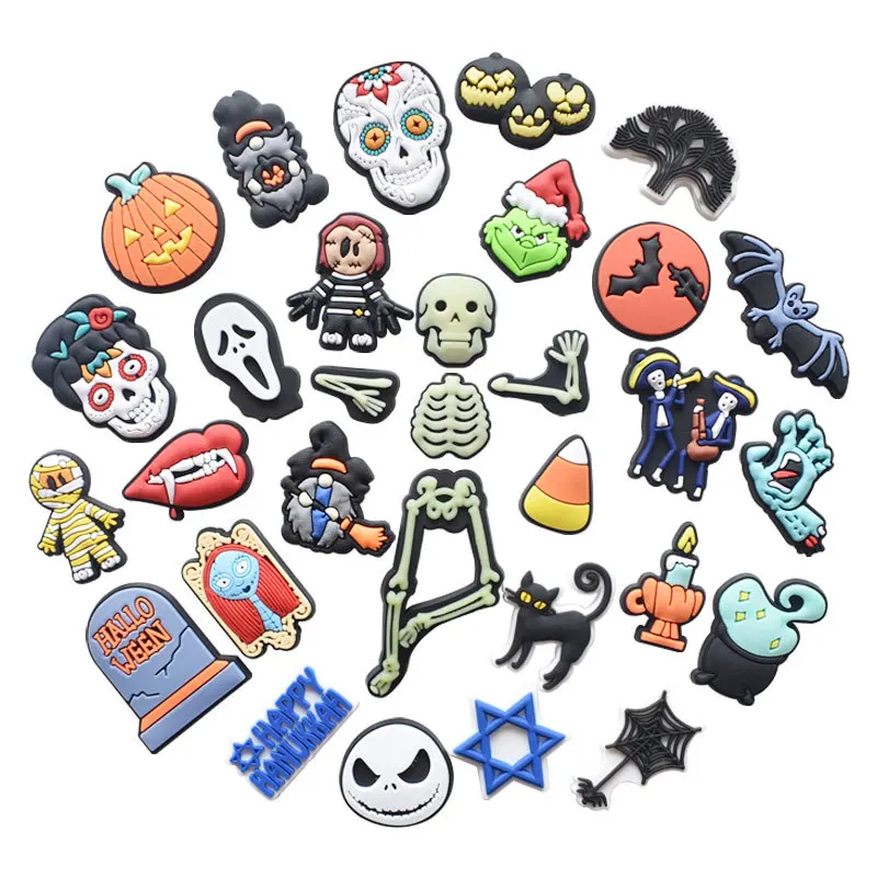 

Happy Halloween PVC cartoon Shoe Charms Shoe accessories Shoe Decorations for Crocs Bracelet Wristband Kid Gift