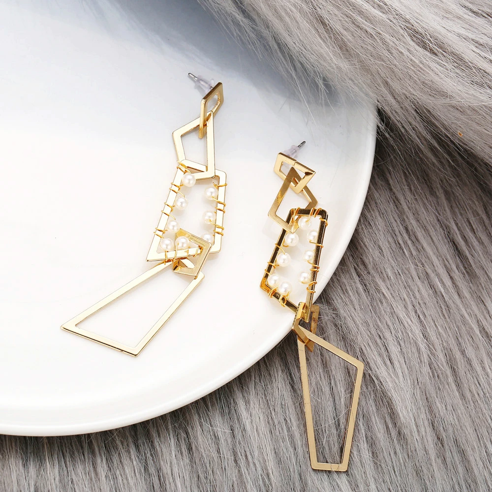 

5040751 Korea New Fashion Chain Retro Minimalist Splice Gold Metal Drop Women Girls Party Travel Jewelry Earrings