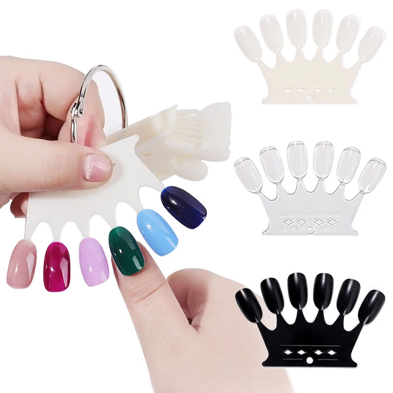 

6*10 pcs Crown Shape Acrylic False Nail Tips Plastic Polish Swatch Nail Art Display DIY Manicure Tools, Clear, natural,black