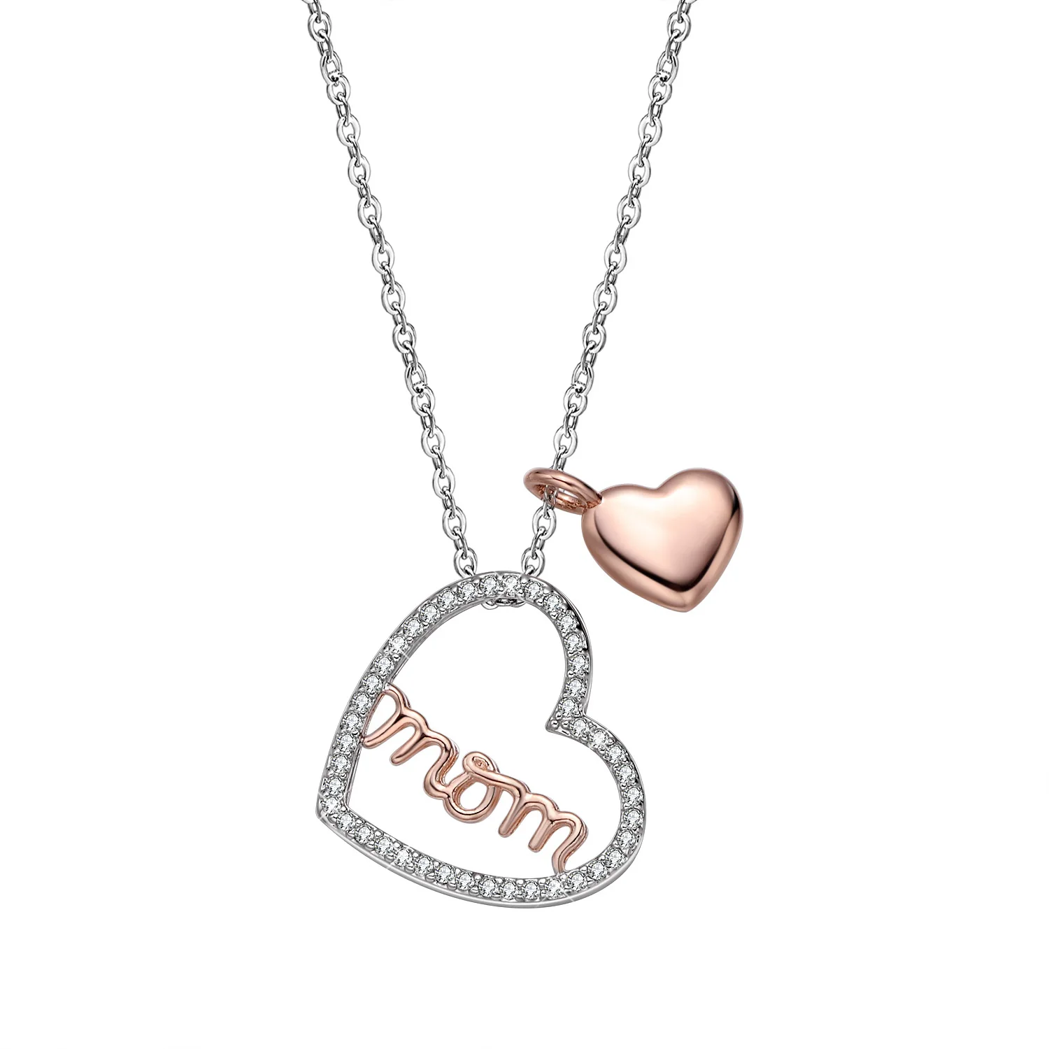

Mom diamond rose gold Pendant Sterling Silver for Women Love Heart Mom Birthday Mother's day Gifts Necklace, Platinum plating